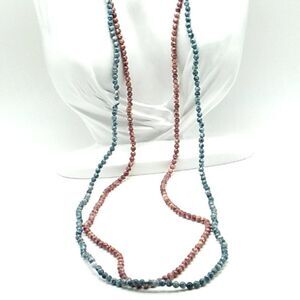Vintage Necklaces Set of 2 Long Pastel Pink and Blue Spotted Pattern Small Beads